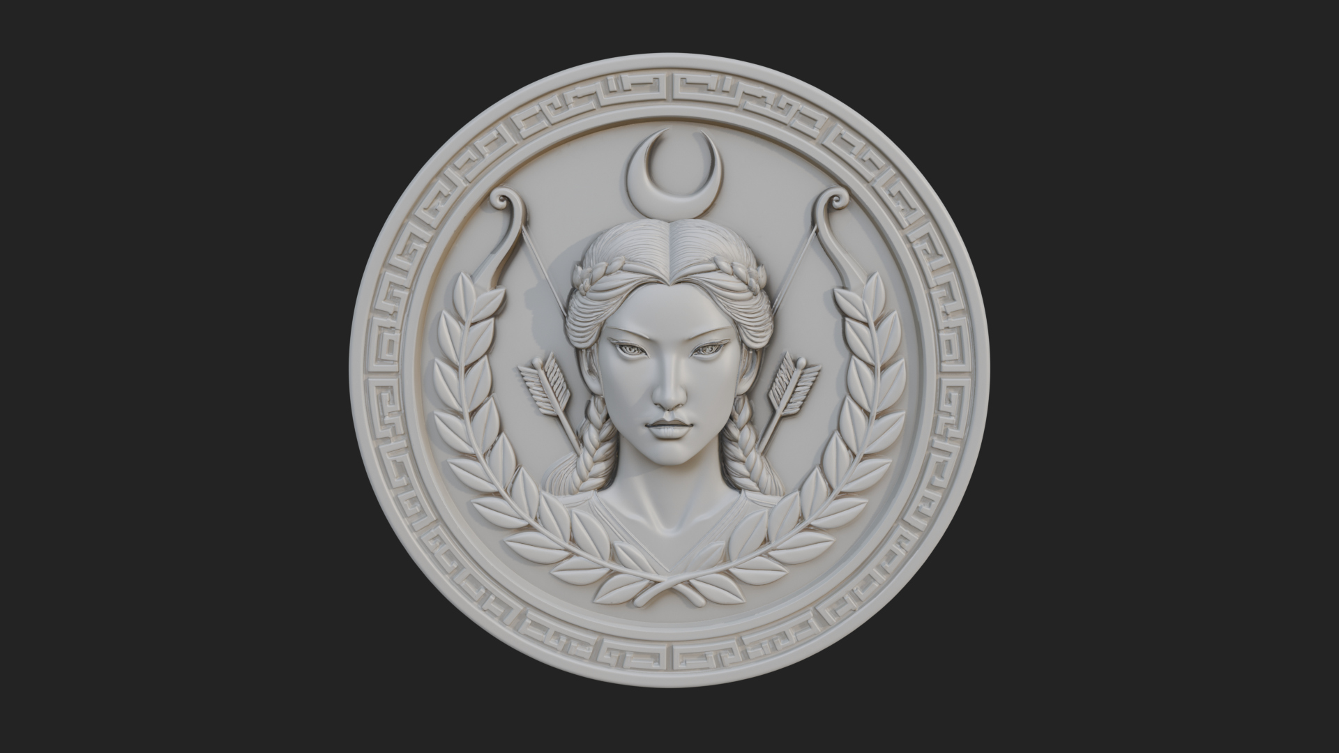 Crescent Huntress Oval Plaque Design 4 3D Print Model 3D Model