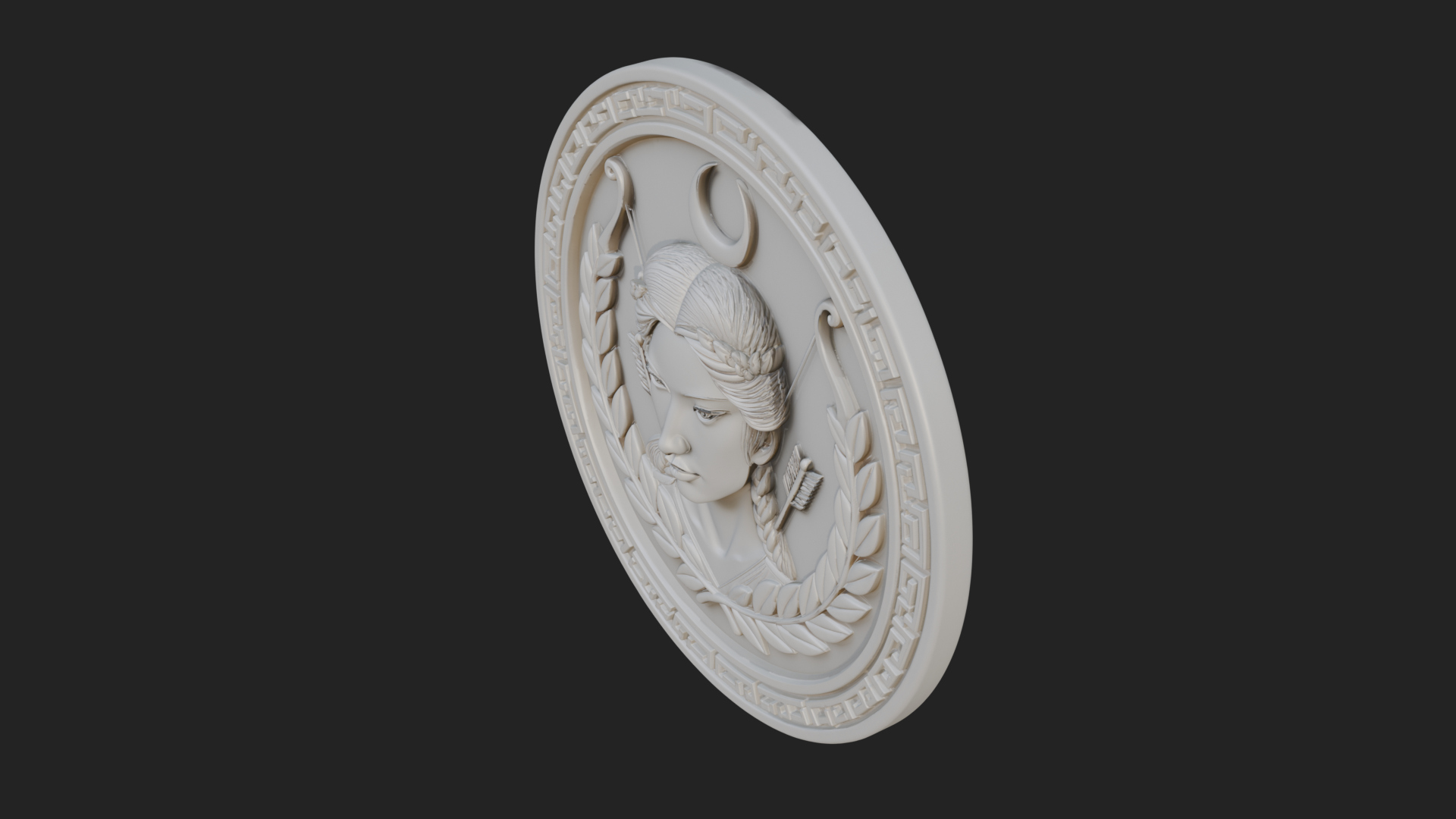 Crescent Huntress Oval Plaque Design 4 3D Print Model 3D Model
