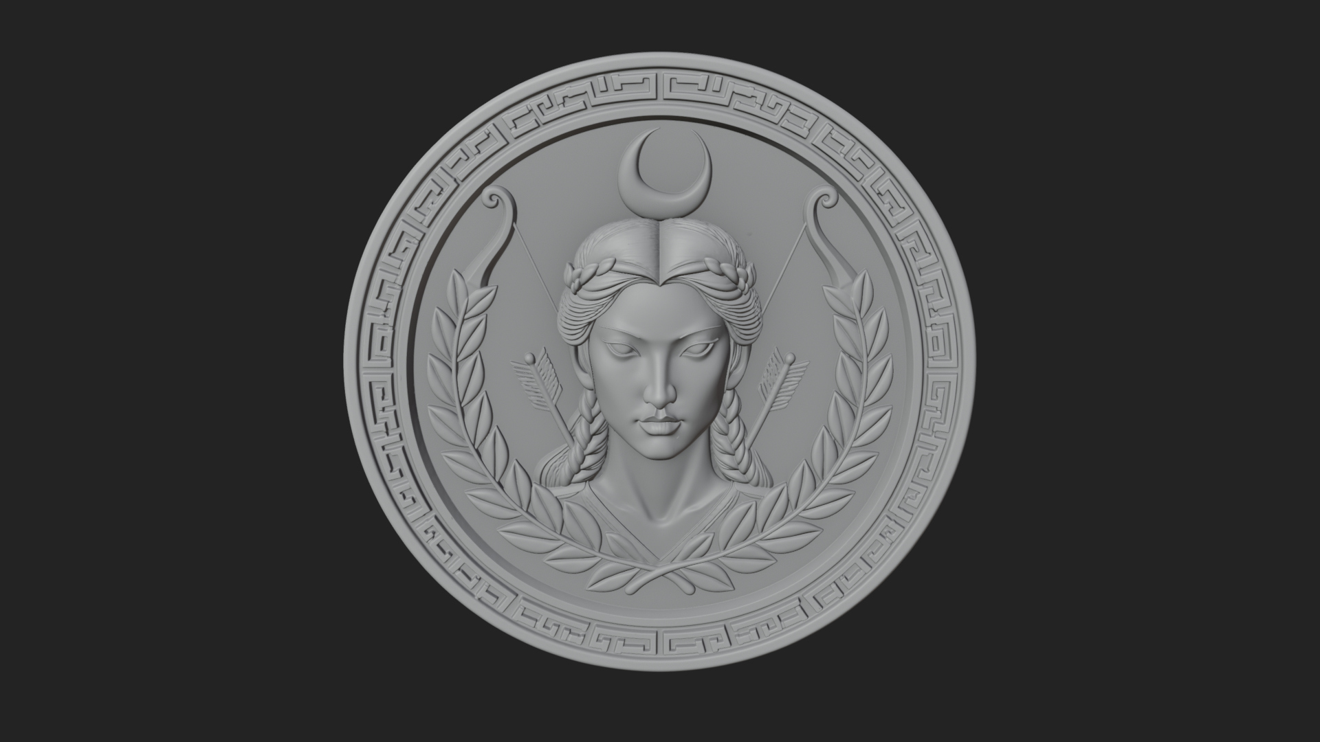 Crescent Huntress Oval Plaque Design 4 3D Print Model 3D Model