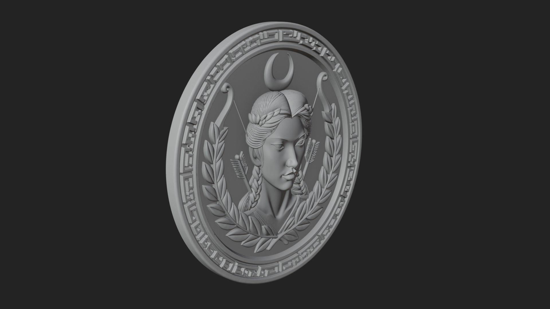 Crescent Huntress Oval Plaque Design 4 3D Print Model 3D Model
