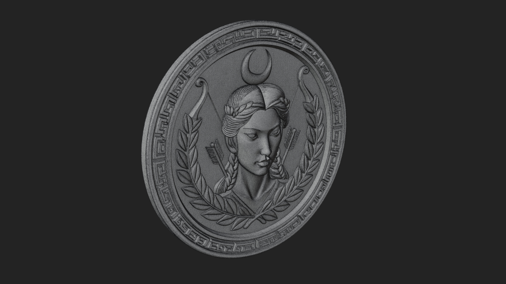 Crescent Huntress Oval Plaque Design 4 3D Print Model 3D Model