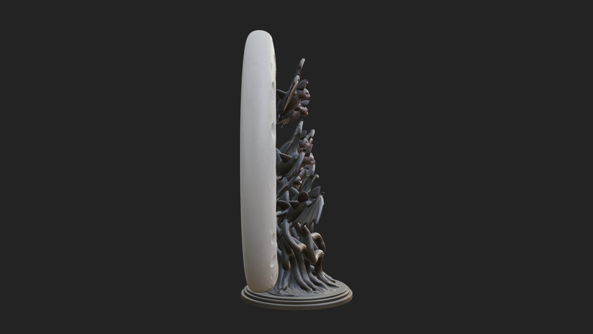 Crescent Moon Bat Tree Statue Design 1 3D Print Model 3D Model