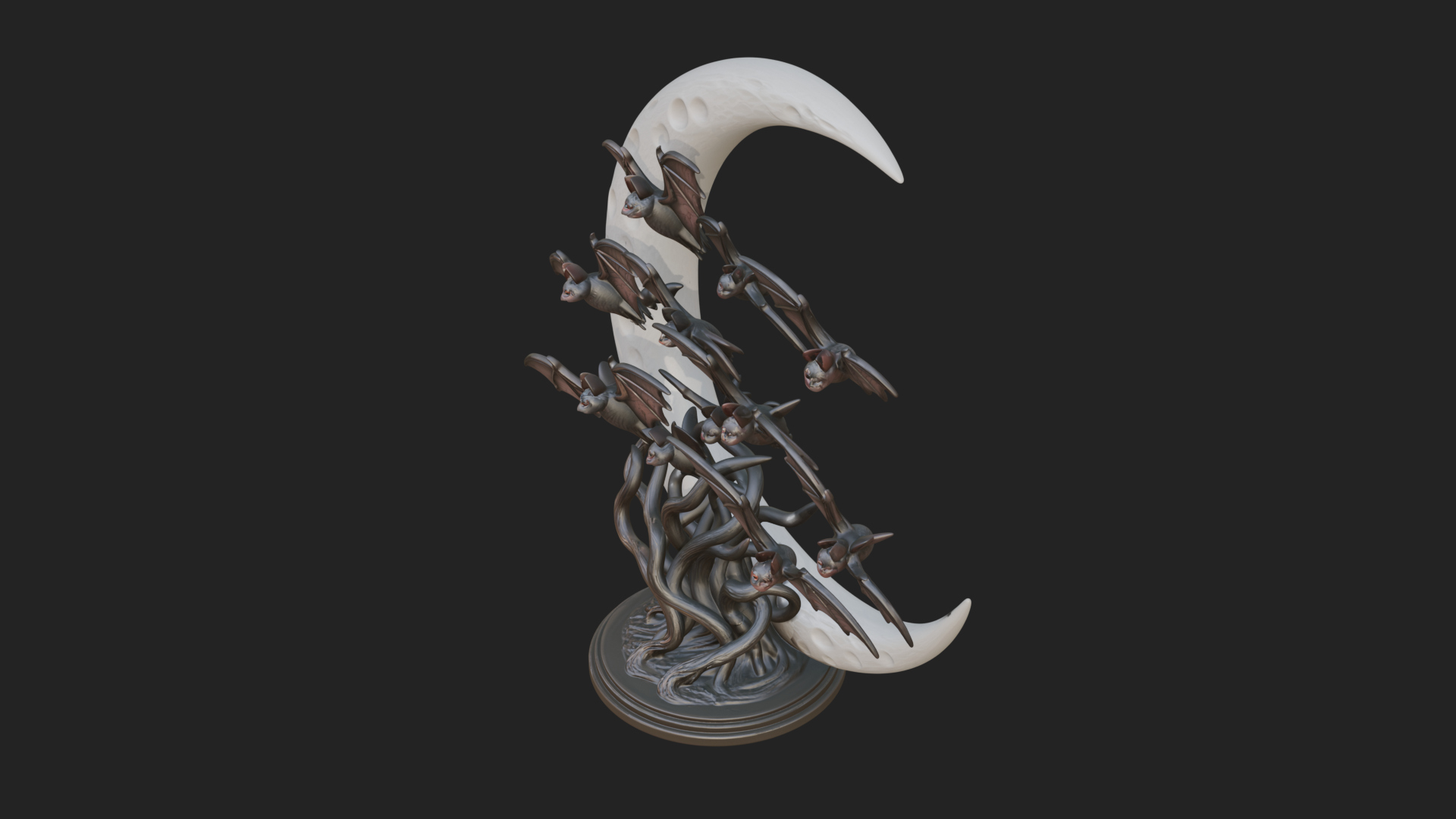 Crescent Moon Bat Tree Statue Design 1 3D Print Model 3D Model