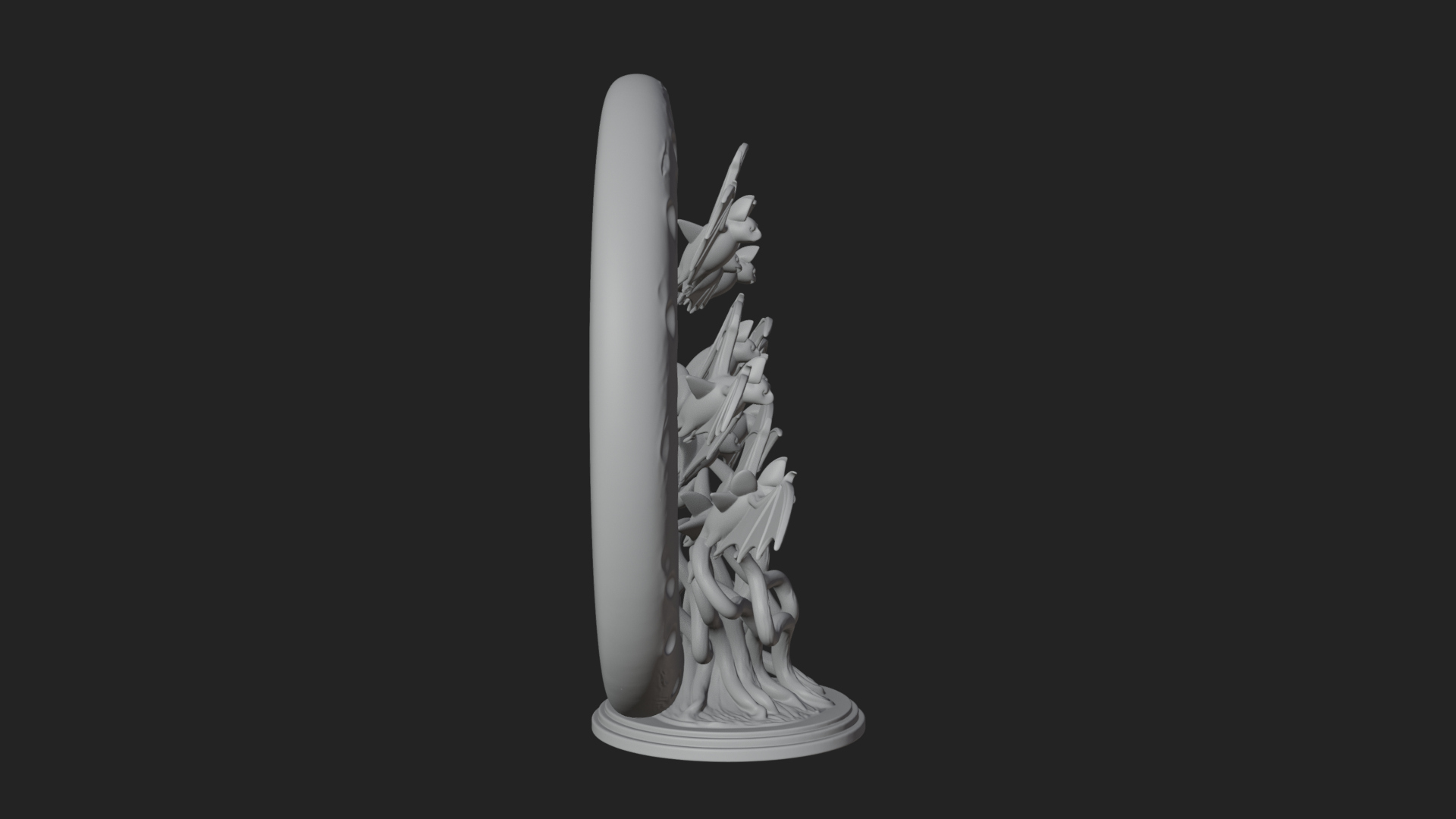 Crescent Moon Bat Tree Statue Design 1 3D Print Model 3D Model