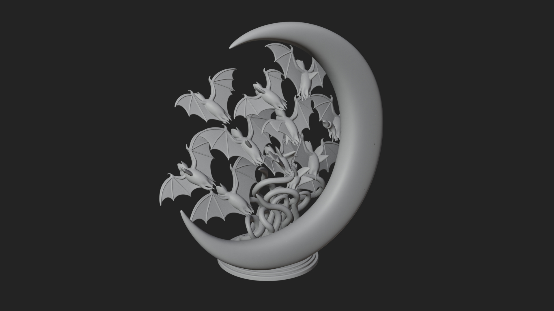 Crescent Moon Bat Tree Statue Design 1 3D Print Model 3D Model