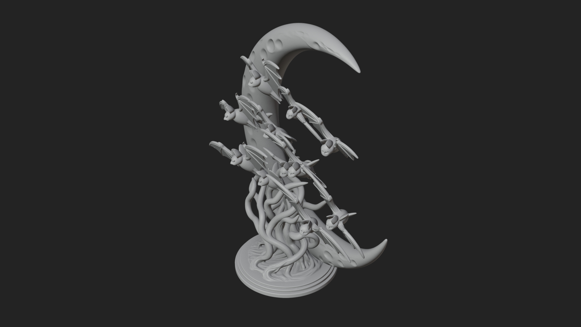 Crescent Moon Bat Tree Statue Design 1 3D Print Model 3D Model