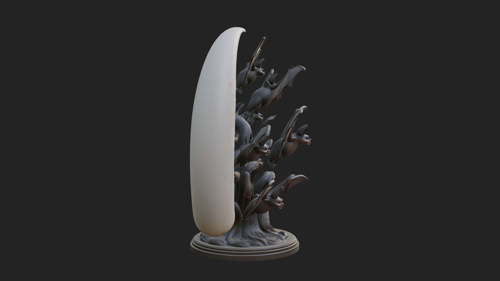 Crescent Moon Bat Tree Statue Design 2 3D Print Model 3D Model