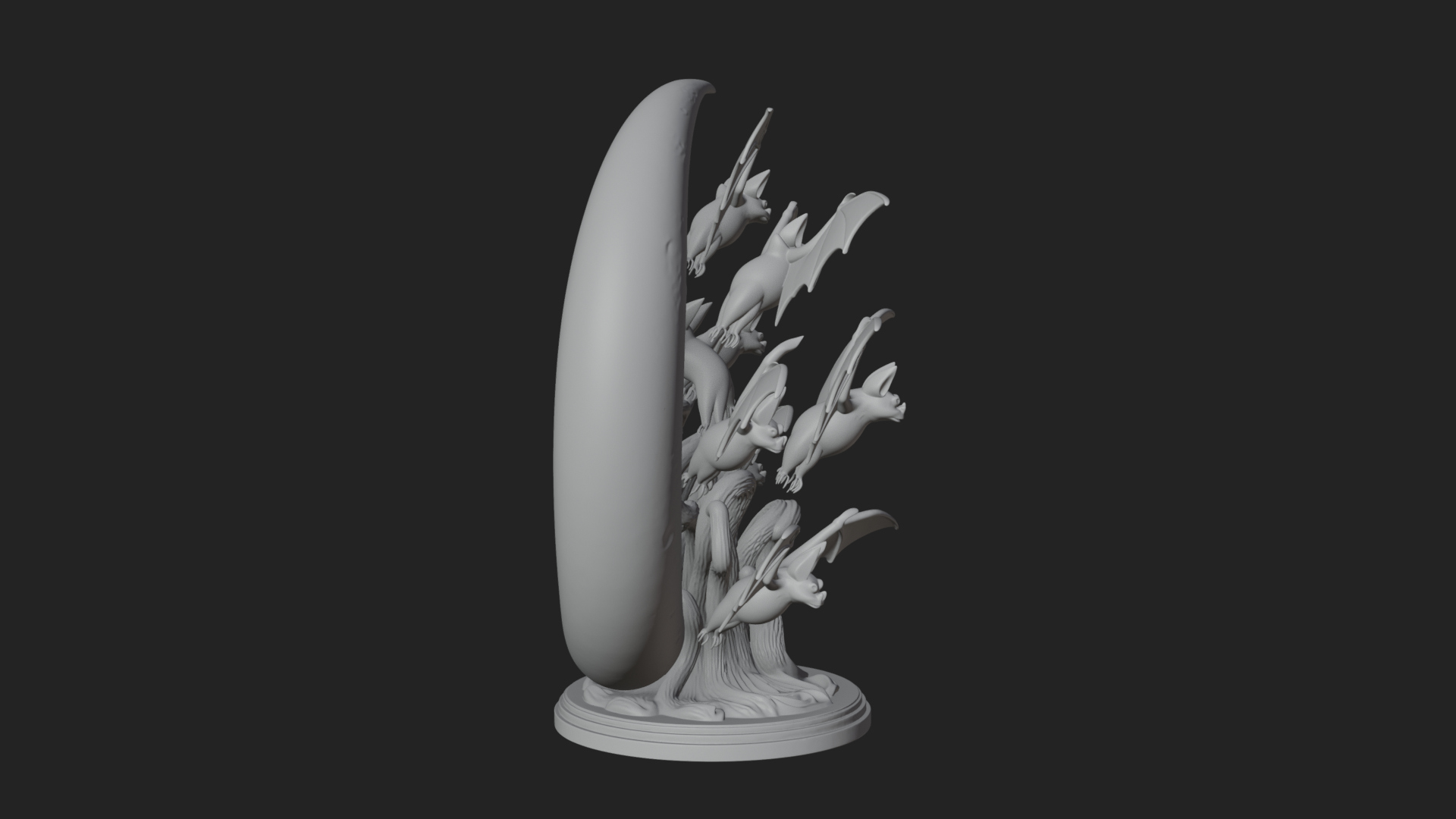 Crescent Moon Bat Tree Statue Design 2 3D Print Model 3D Model