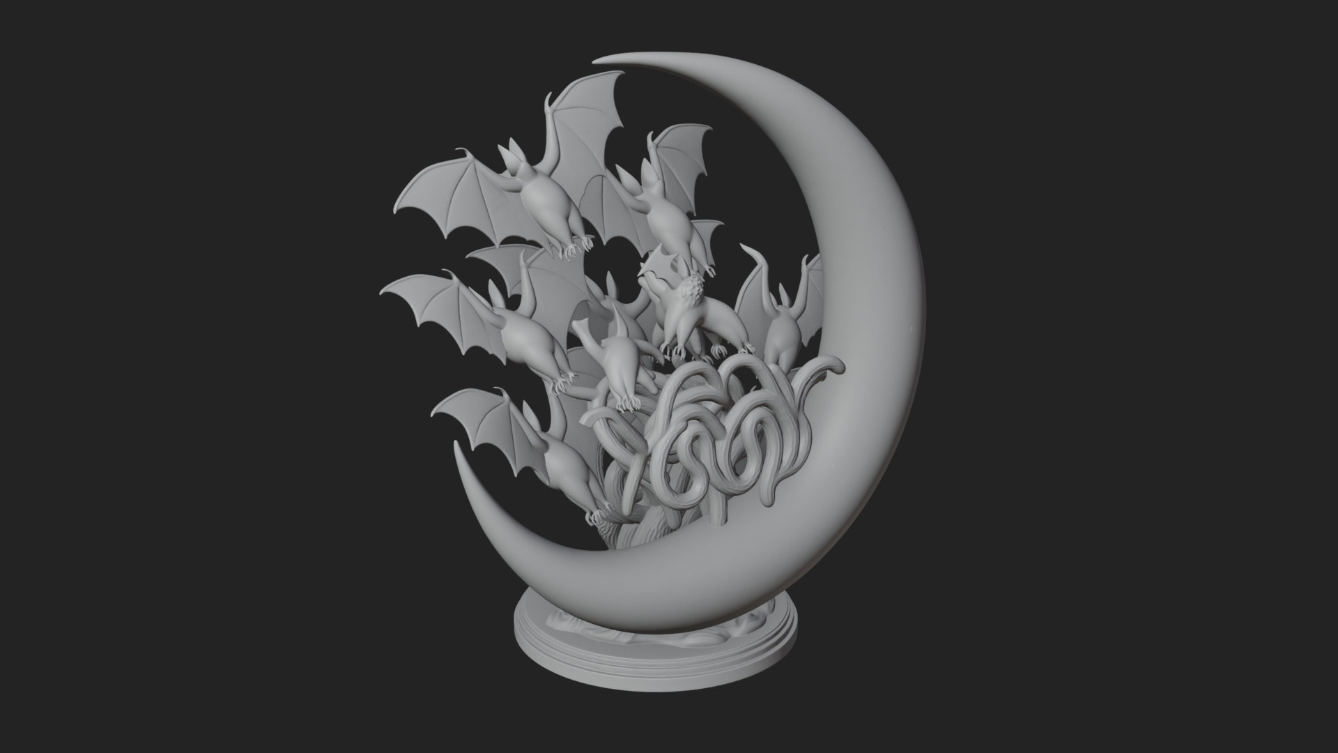 Crescent Moon Bat Tree Statue Design 2 3D Print Model 3D Model