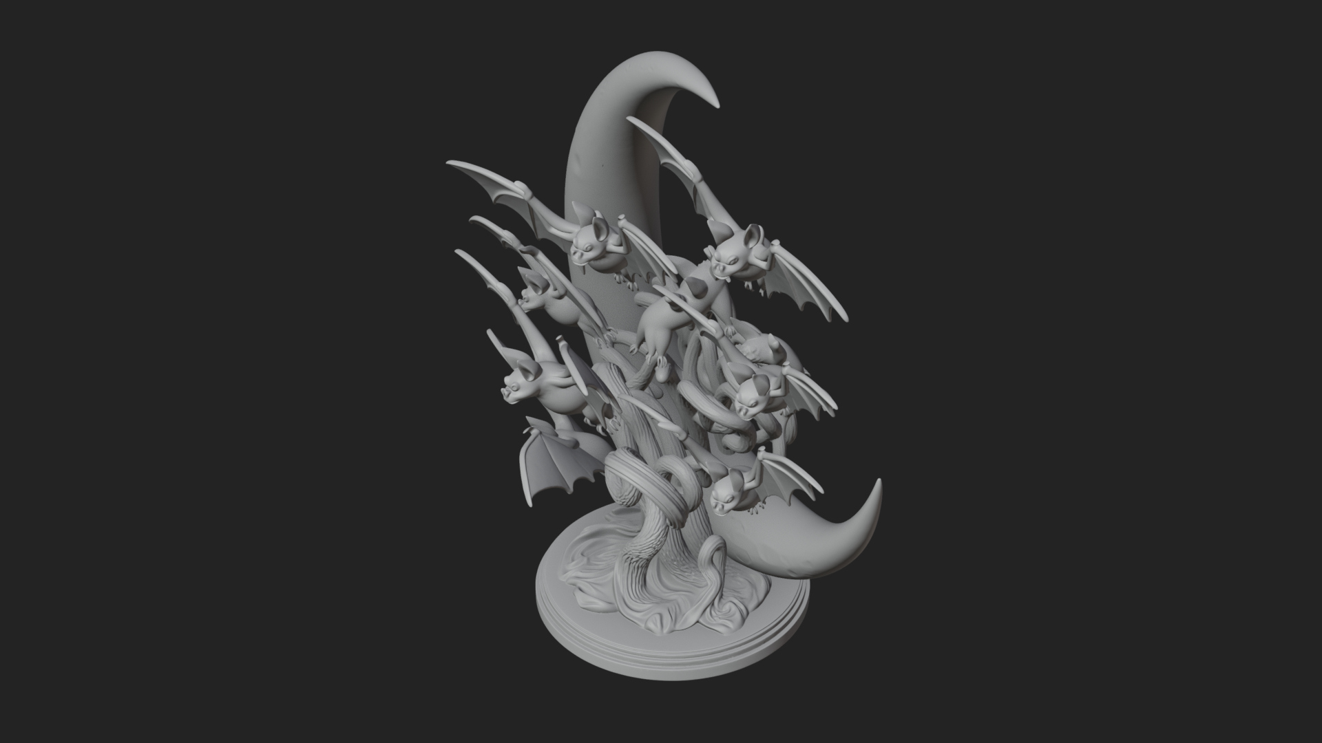 Crescent Moon Bat Tree Statue Design 2 3D Print Model 3D Model