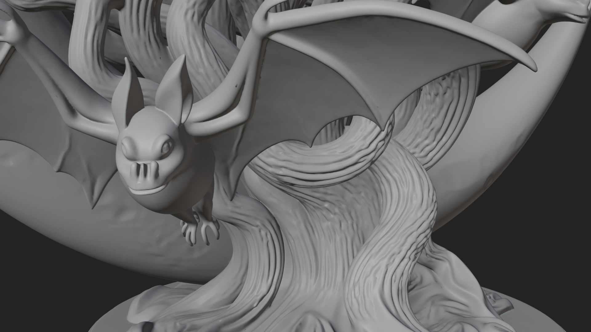 Crescent Moon Bat Tree Statue Design 2 3D Print Model 3D Model