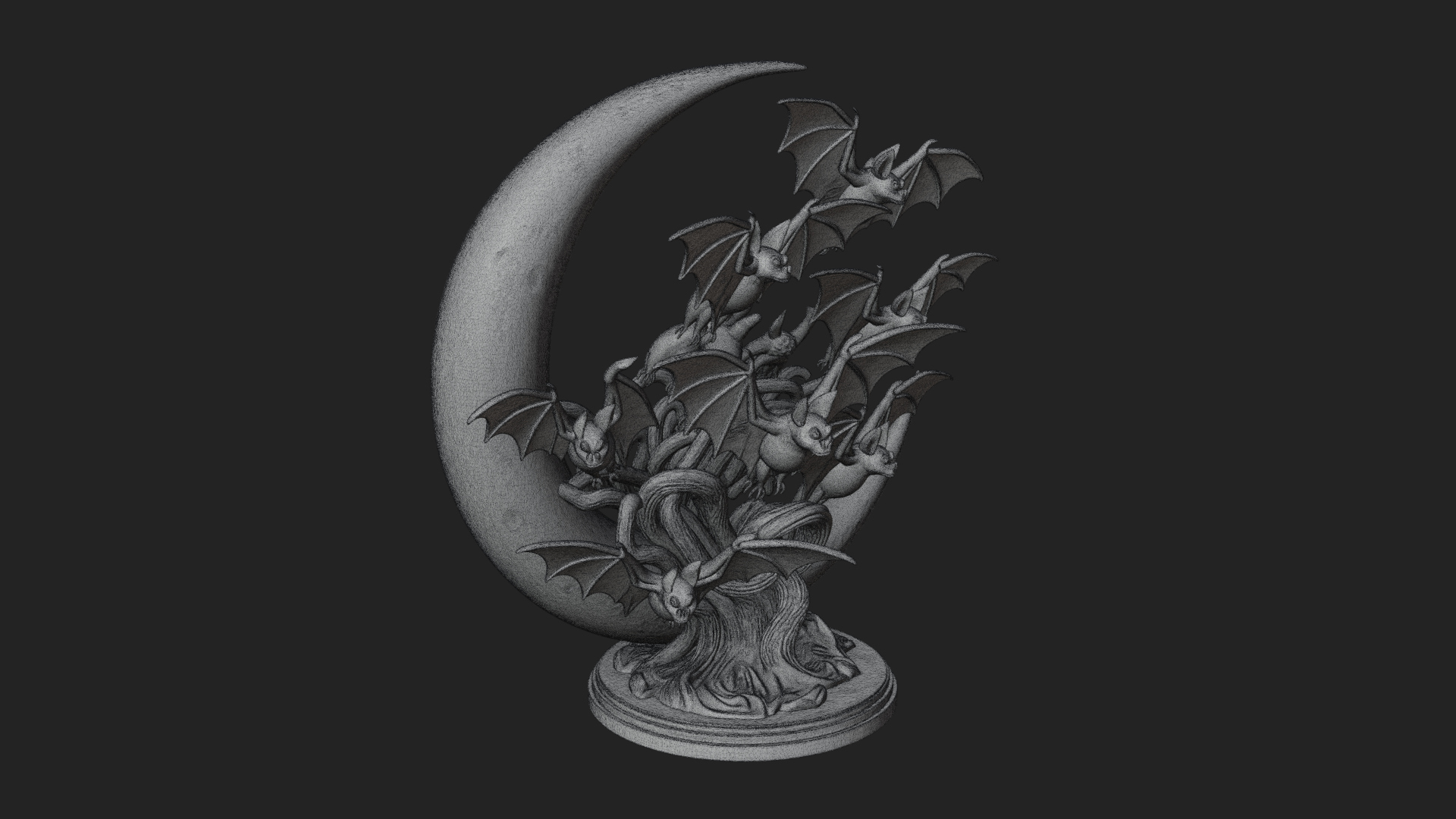 Crescent Moon Bat Tree Statue Design 2 3D Print Model 3D Model