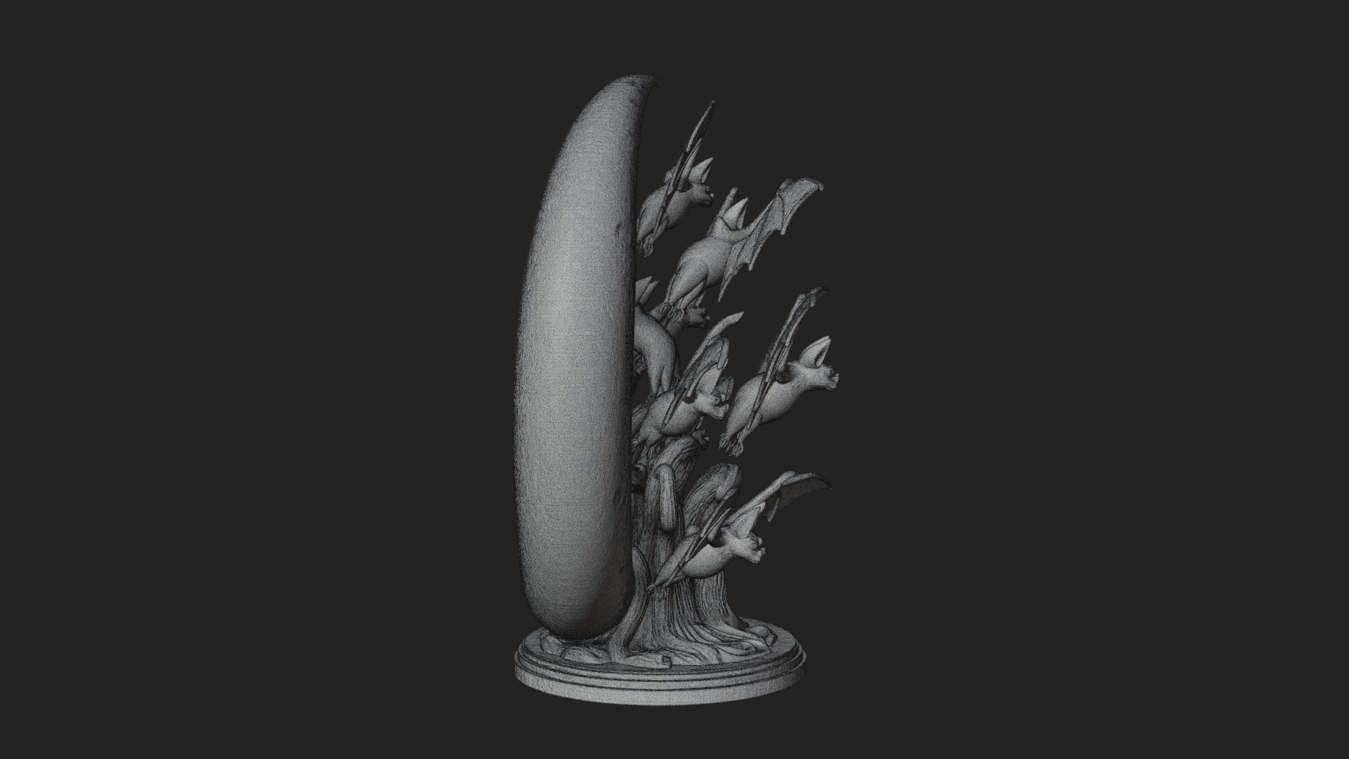 Crescent Moon Bat Tree Statue Design 2 3D Print Model 3D Model