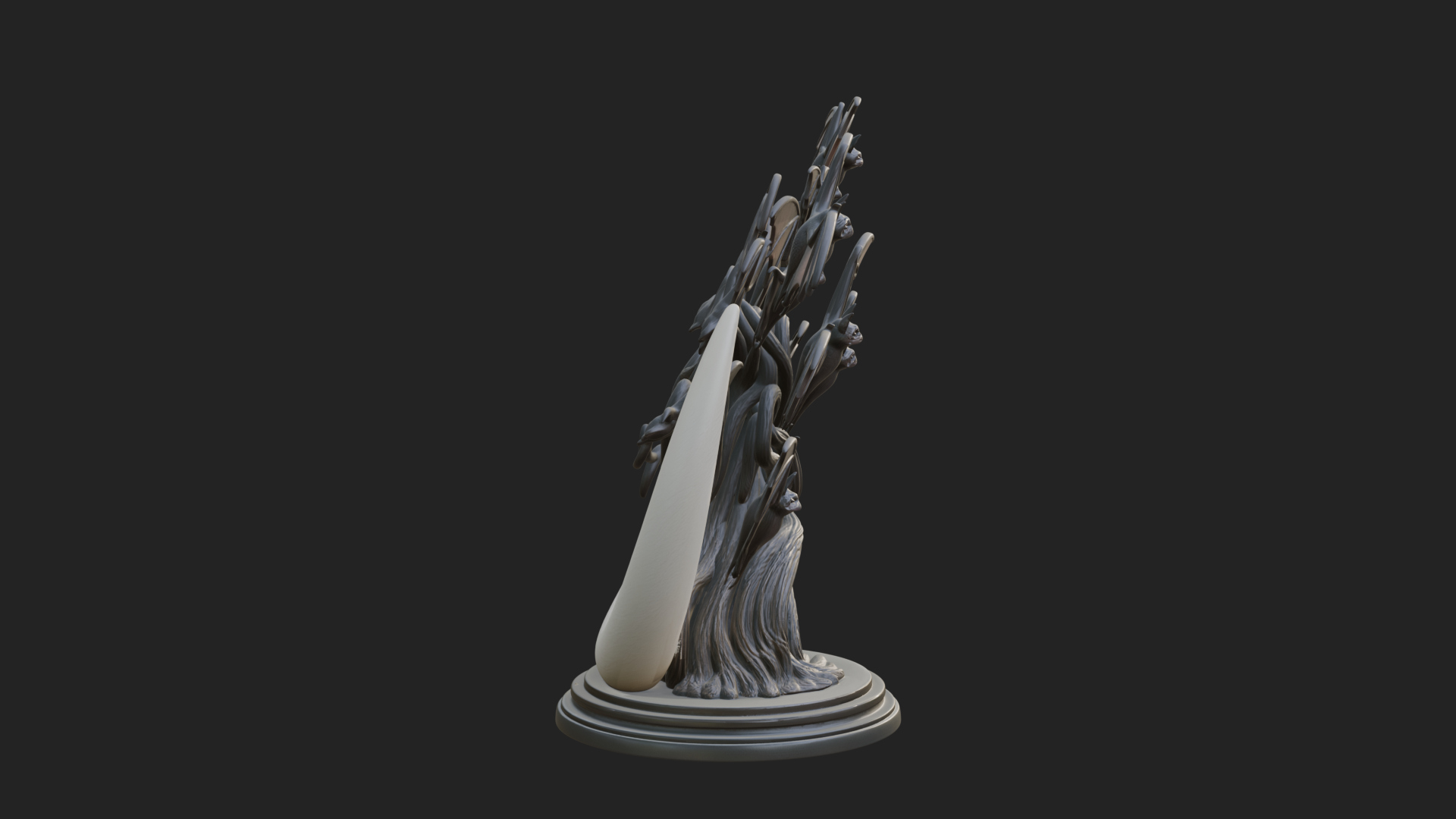 Crescent Moon Bat Tree Statue Design 3 3D Print Model 3D Model
