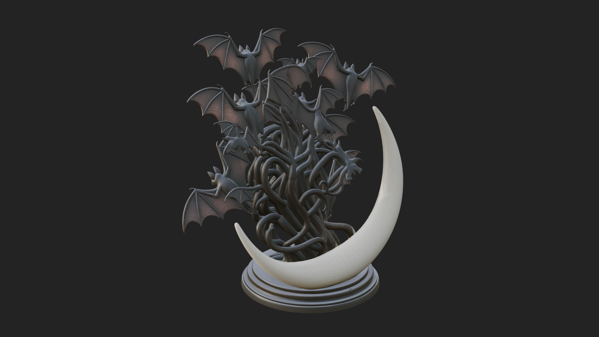 Crescent Moon Bat Tree Statue Design 3 3D Print Model 3D Model