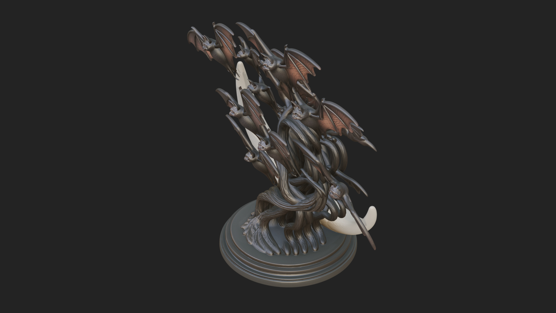 Crescent Moon Bat Tree Statue Design 3 3D Print Model 3D Model