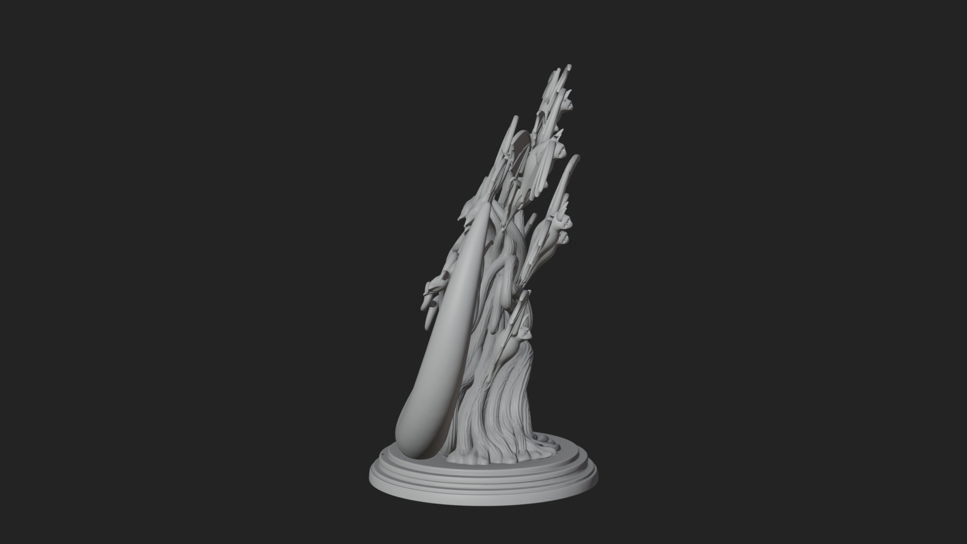 Crescent Moon Bat Tree Statue Design 3 3D Print Model 3D Model
