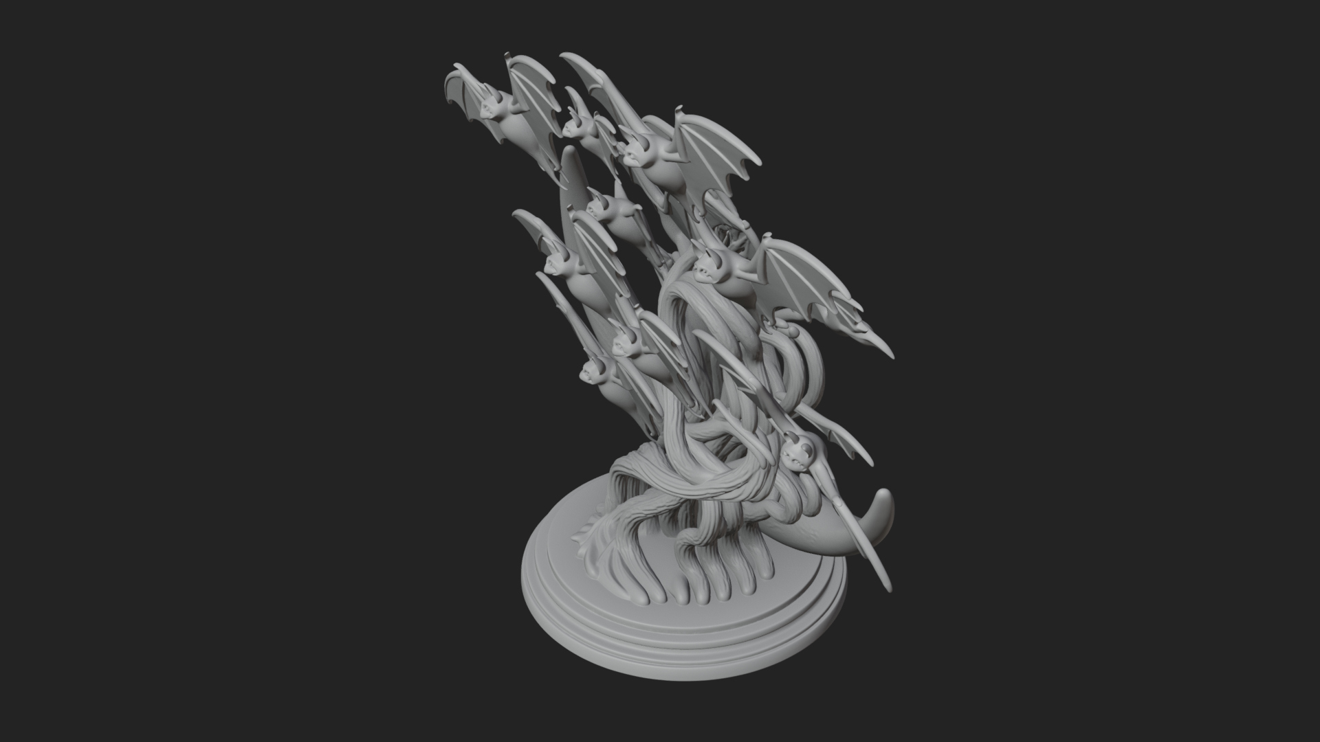 Crescent Moon Bat Tree Statue Design 3 3D Print Model 3D Model