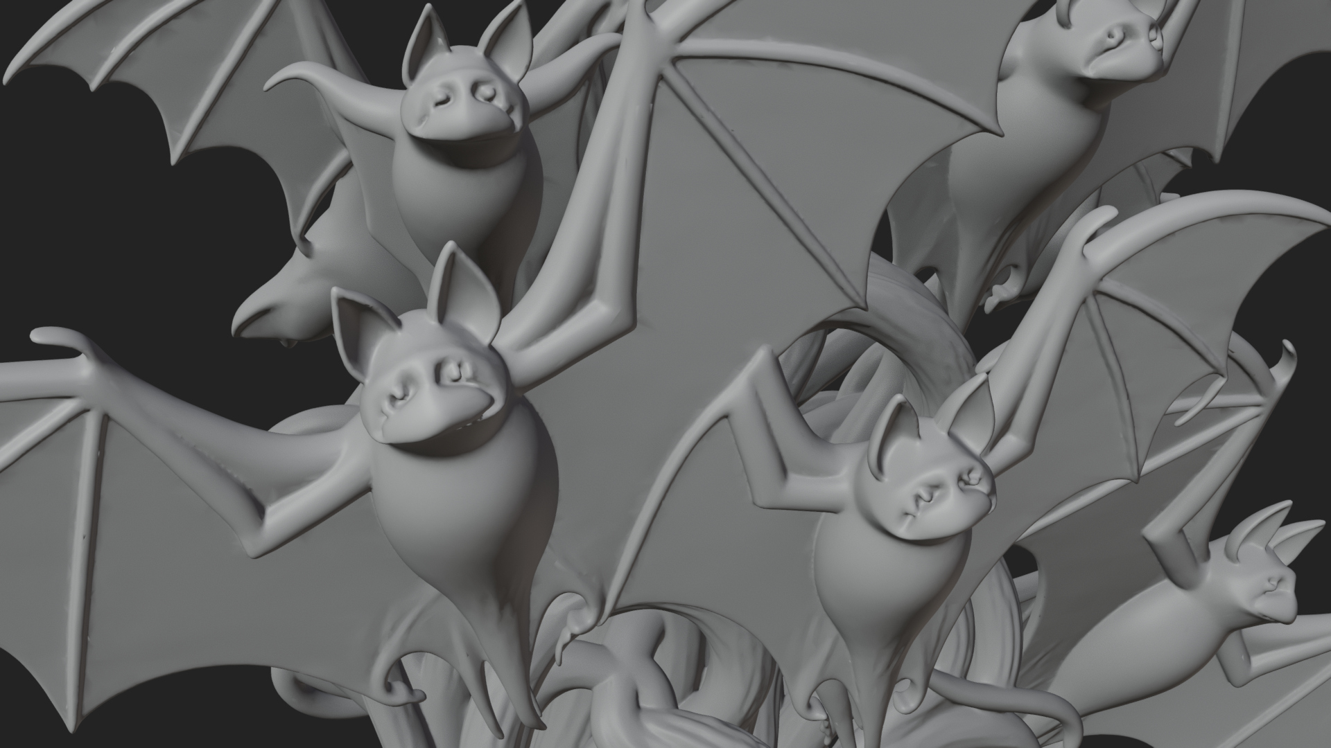 Crescent Moon Bat Tree Statue Design 3 3D Print Model 3D Model