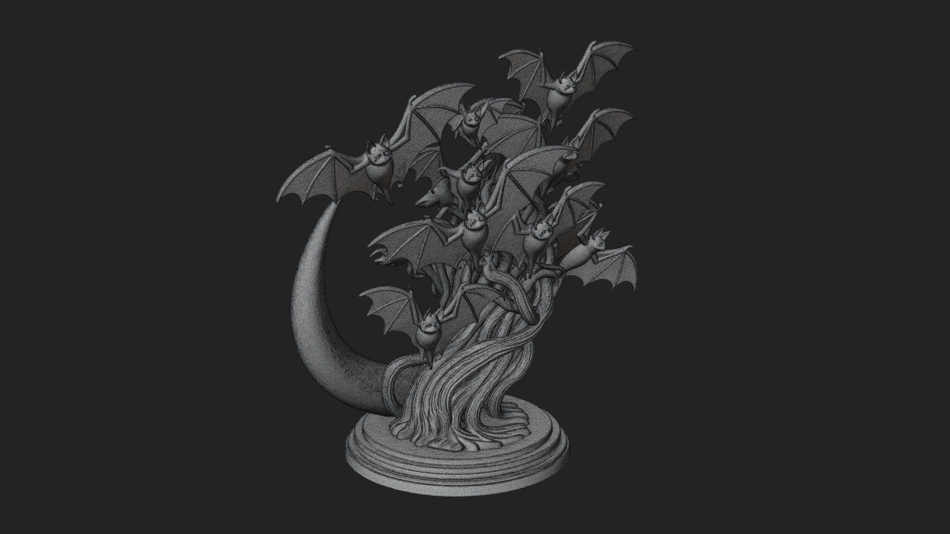 Crescent Moon Bat Tree Statue Design 3 3D Print Model 3D Model