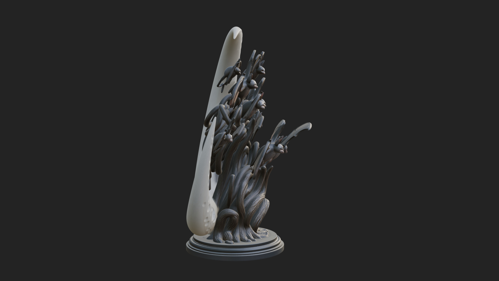 Crescent Moon Bat Tree Statue Design 4 3D Print Model 3D Model
