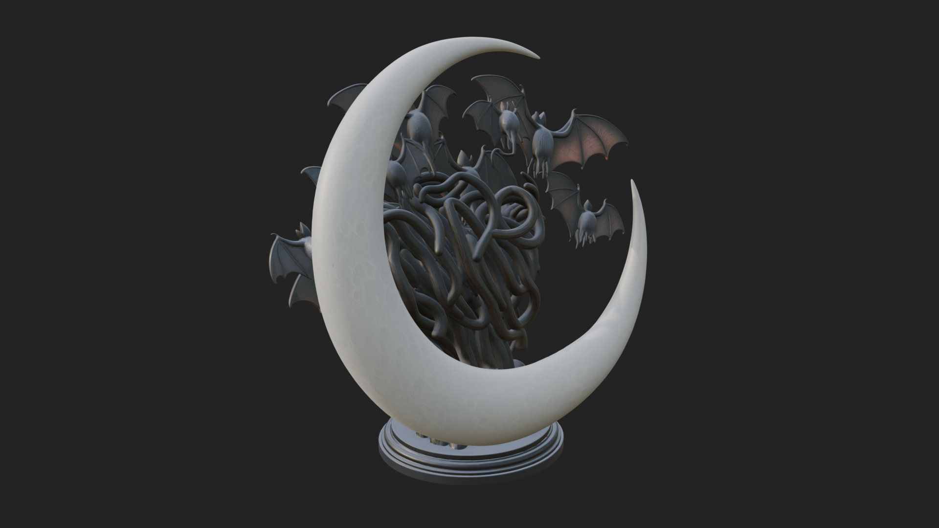 Crescent Moon Bat Tree Statue Design 4 3D Print Model 3D Model