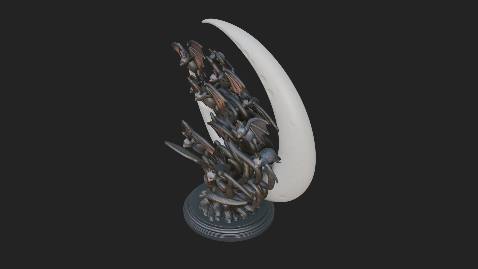 Crescent Moon Bat Tree Statue Design 4 3D Print Model 3D Model