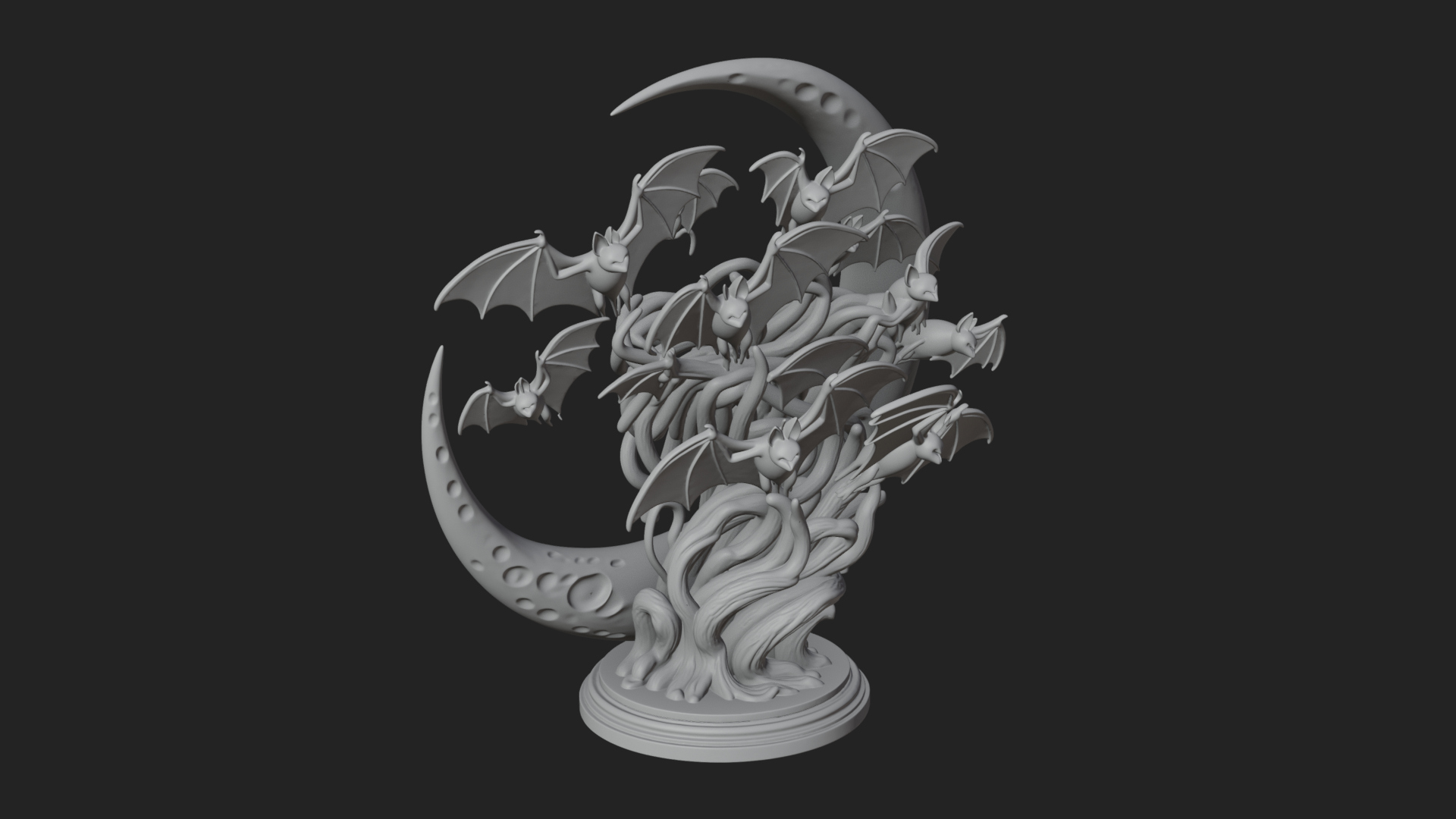 Crescent Moon Bat Tree Statue Design 4 3D Print Model 3D Model