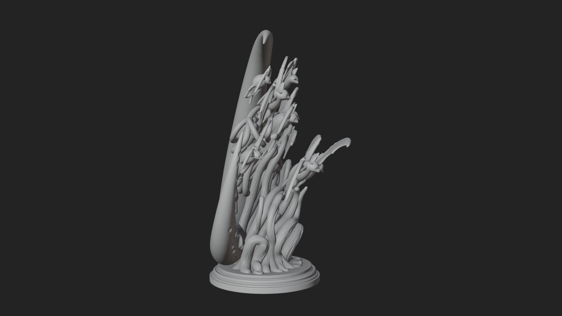 Crescent Moon Bat Tree Statue Design 4 3D Print Model 3D Model