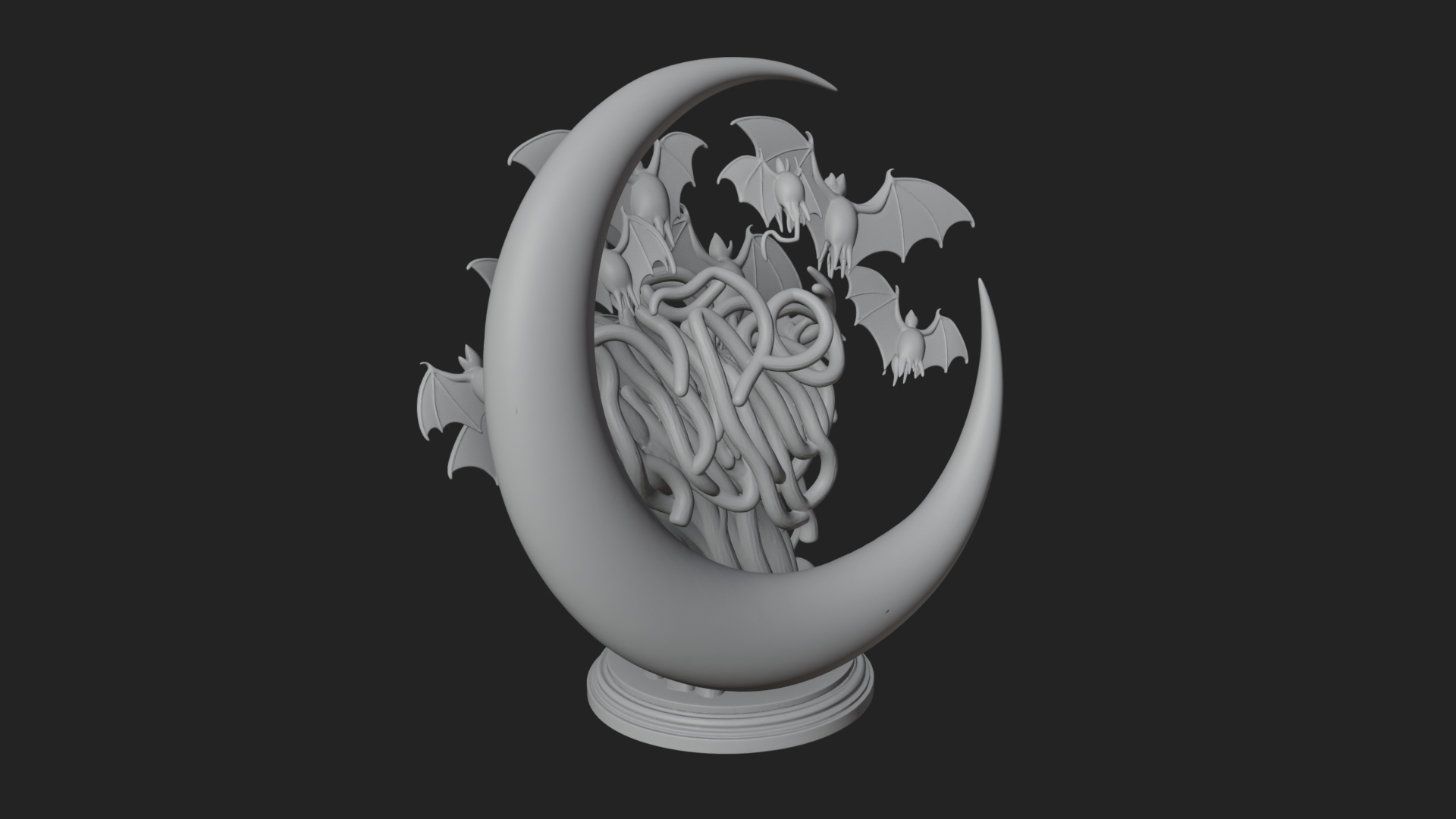 Crescent Moon Bat Tree Statue Design 4 3D Print Model 3D Model