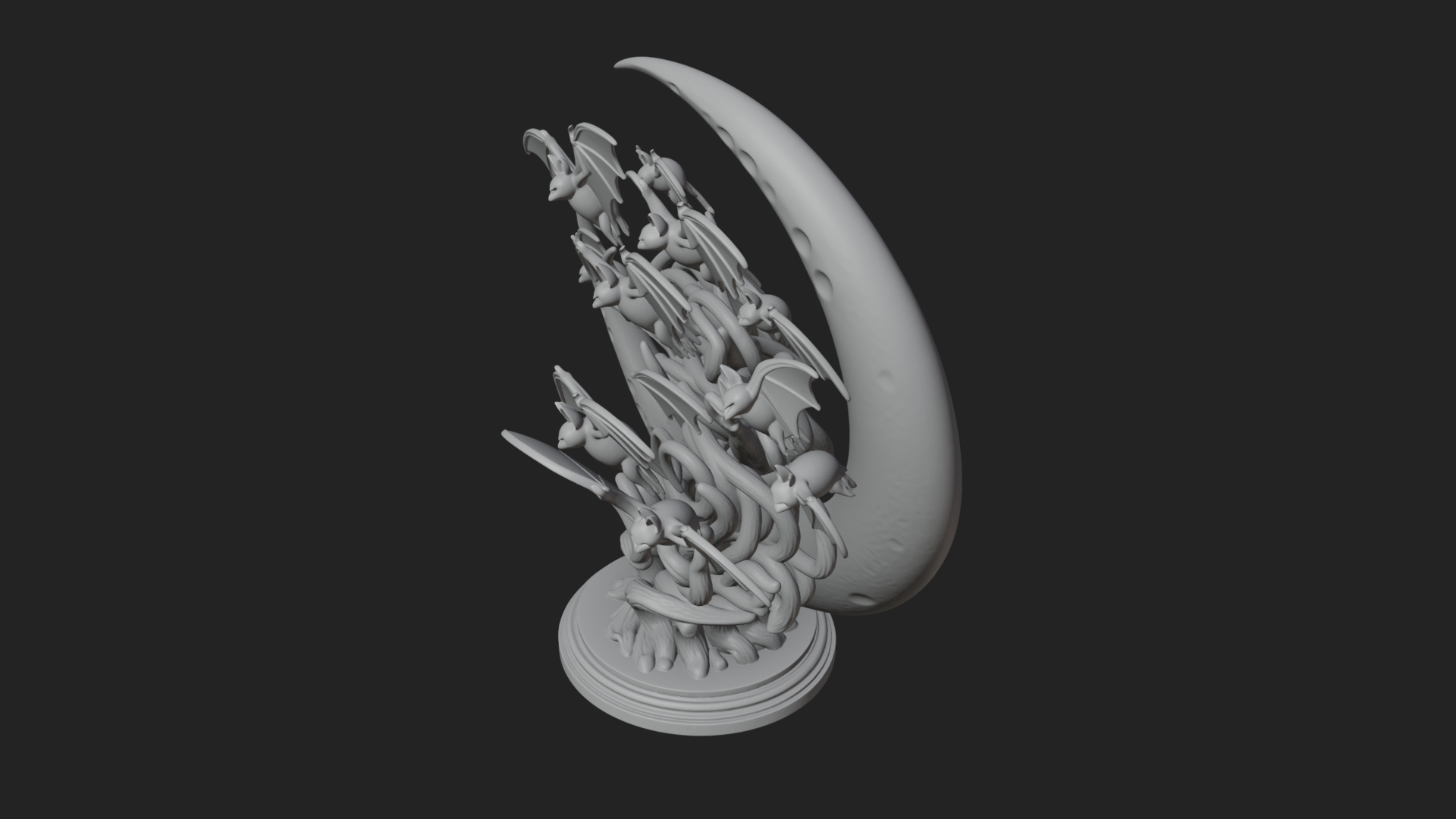 Crescent Moon Bat Tree Statue Design 4 3D Print Model 3D Model