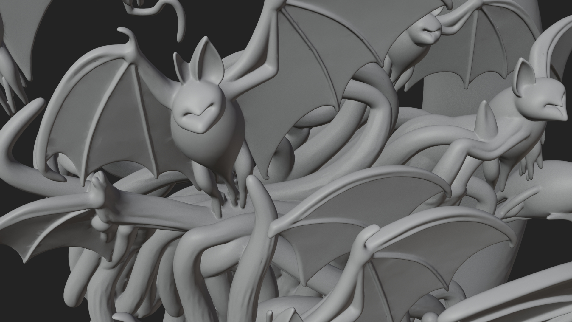 Crescent Moon Bat Tree Statue Design 4 3D Print Model 3D Model