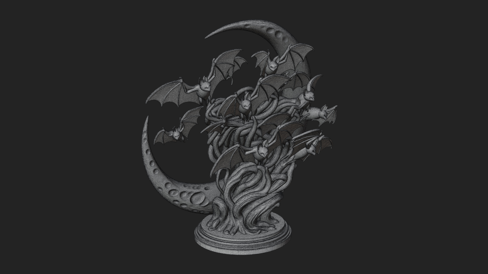 Crescent Moon Bat Tree Statue Design 4 3D Print Model 3D Model