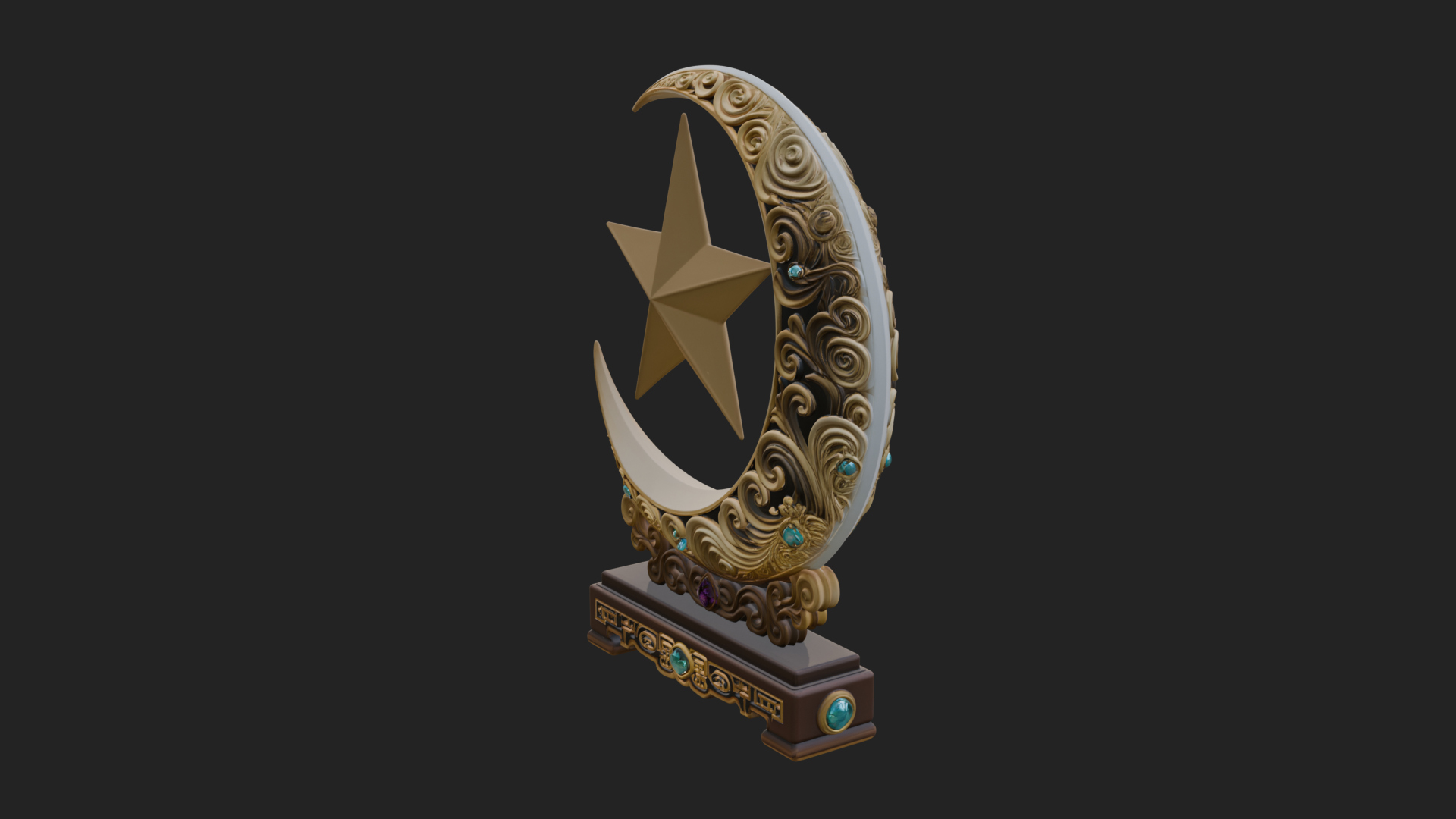 Crescent Moon Star Stand Ornament Design 1 3D Print Model 3D Model