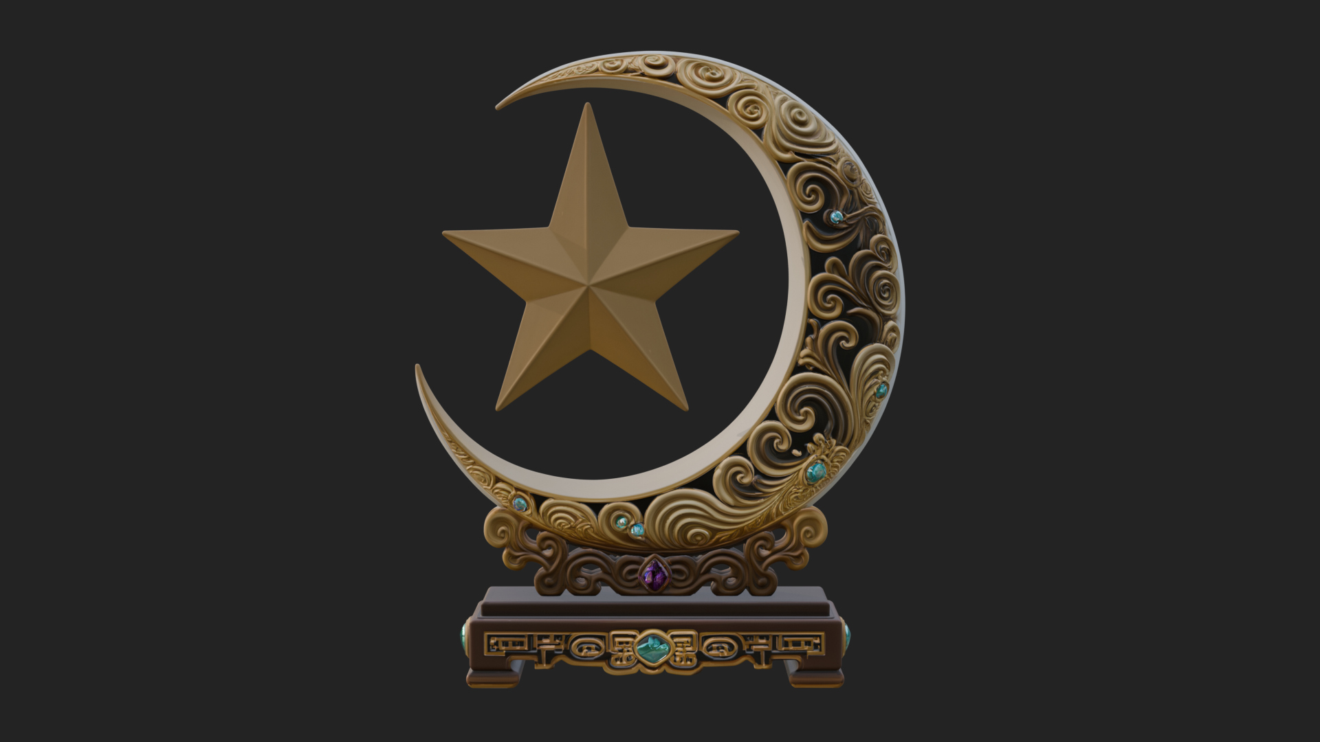 Crescent Moon Star Stand Ornament Design 1 3D Print Model 3D Model