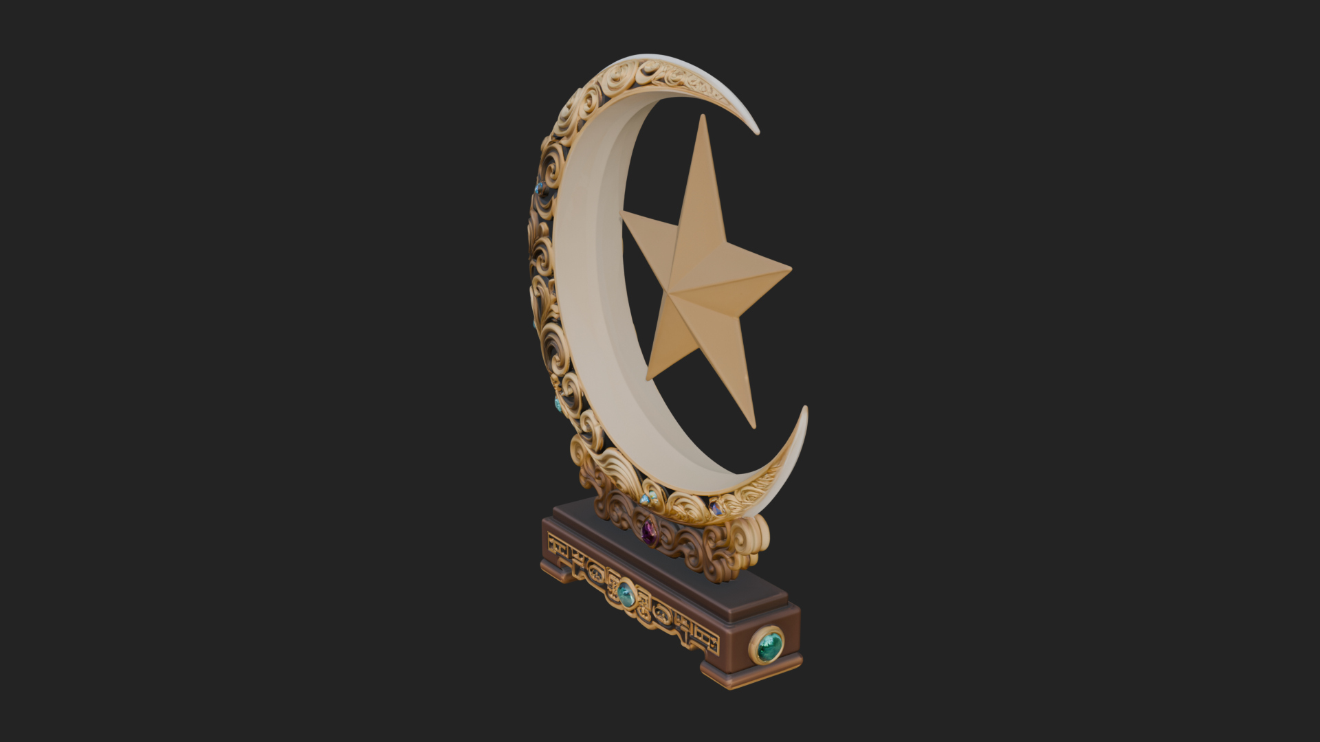Crescent Moon Star Stand Ornament Design 1 3D Print Model 3D Model