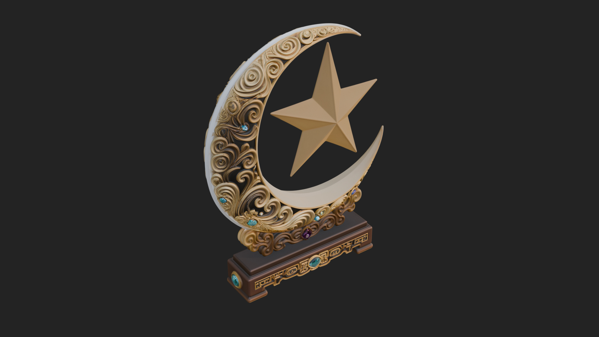 Crescent Moon Star Stand Ornament Design 1 3D Print Model 3D Model
