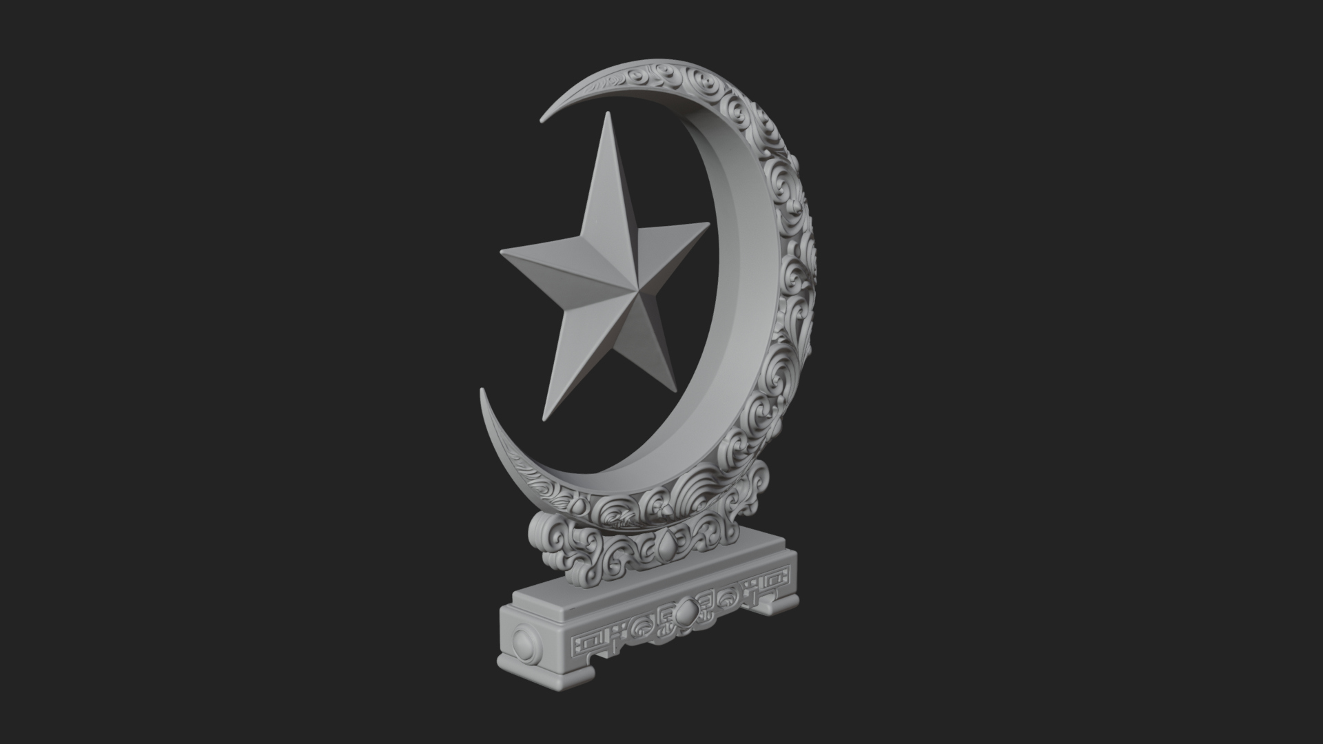 Crescent Moon Star Stand Ornament Design 1 3D Print Model 3D Model