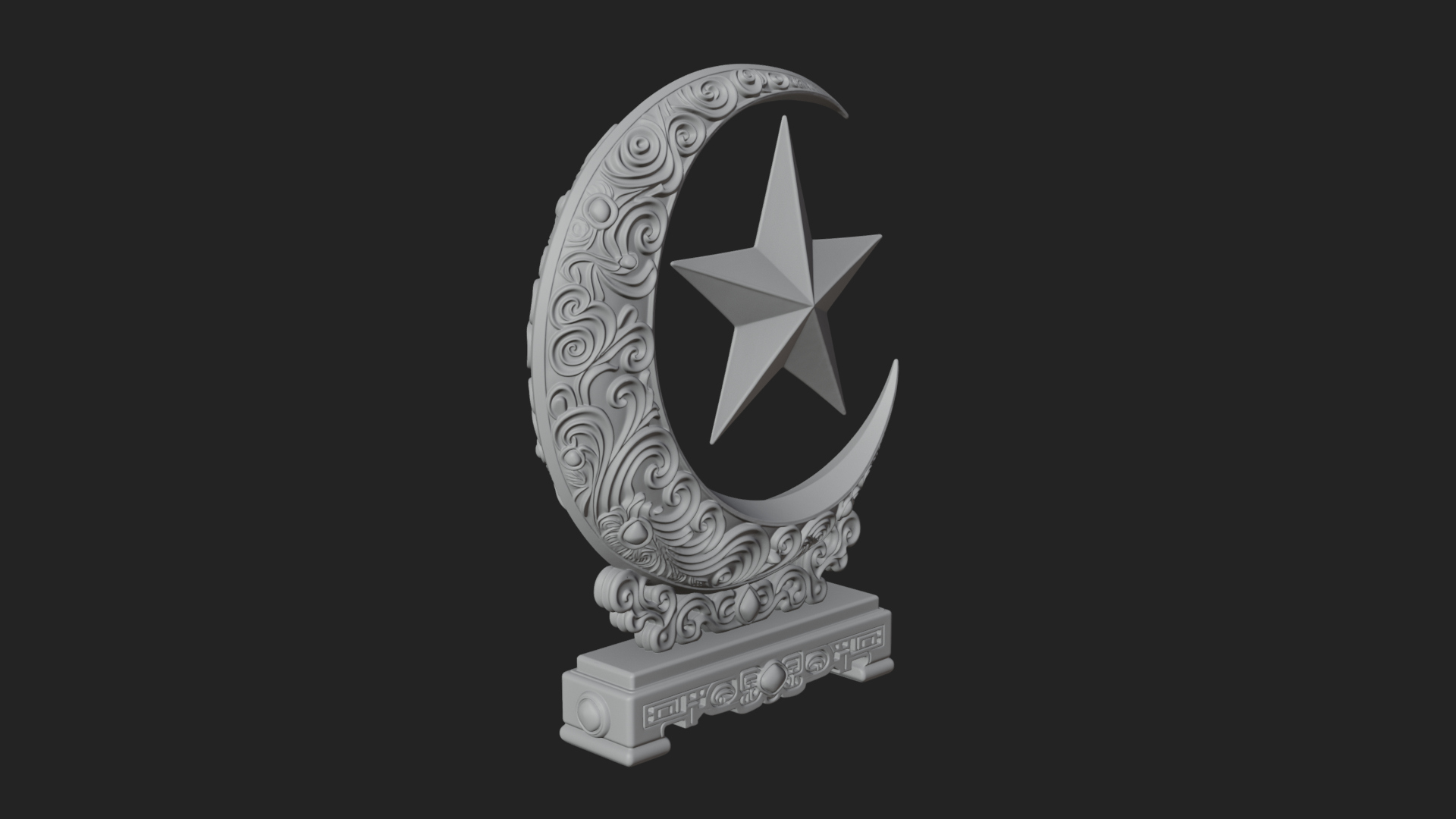 Crescent Moon Star Stand Ornament Design 1 3D Print Model 3D Model