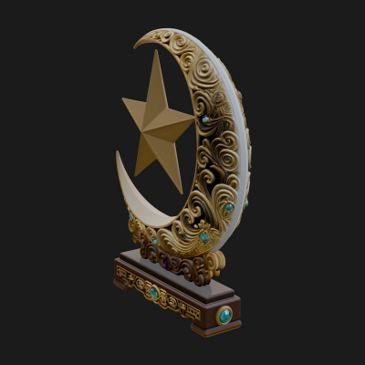 Crescent Moon Star Stand Ornament Design 1 3D Print Model