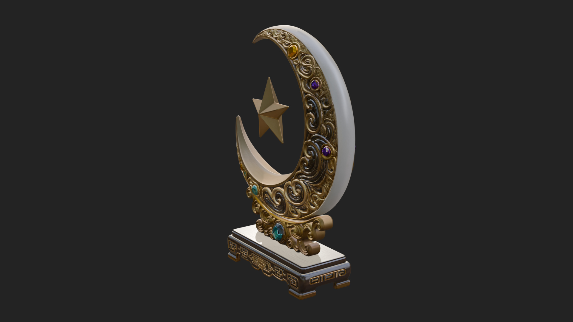 Crescent Moon Star Stand Ornament Design 2 3D Print Model 3D Model