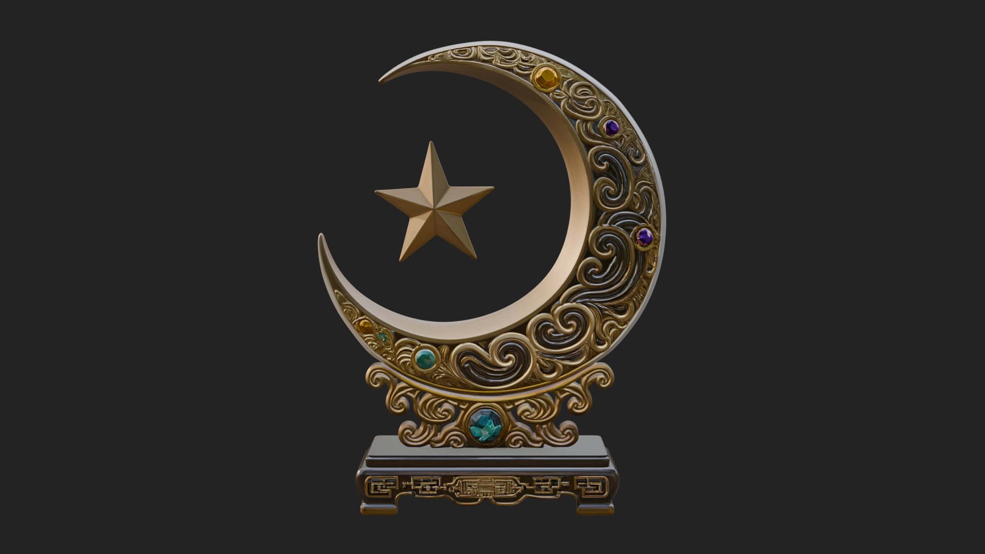 Crescent Moon Star Stand Ornament Design 2 3D Print Model 3D Model