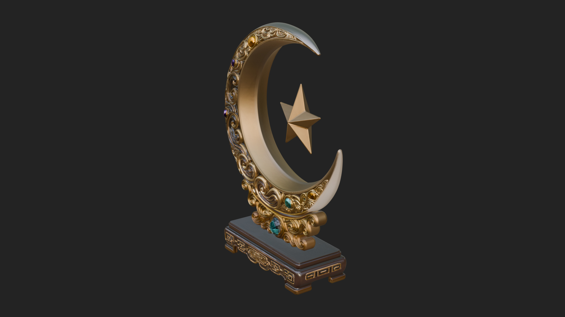 Crescent Moon Star Stand Ornament Design 2 3D Print Model 3D Model