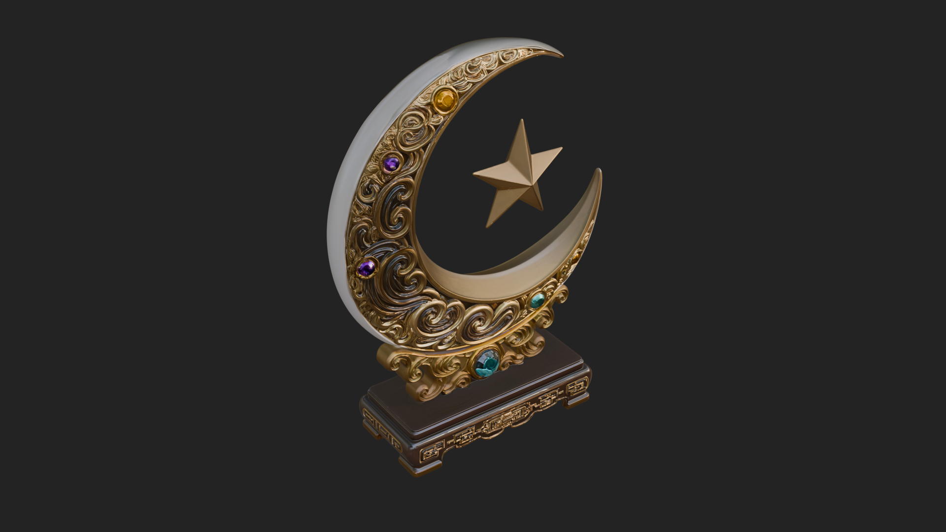 Crescent Moon Star Stand Ornament Design 2 3D Print Model 3D Model