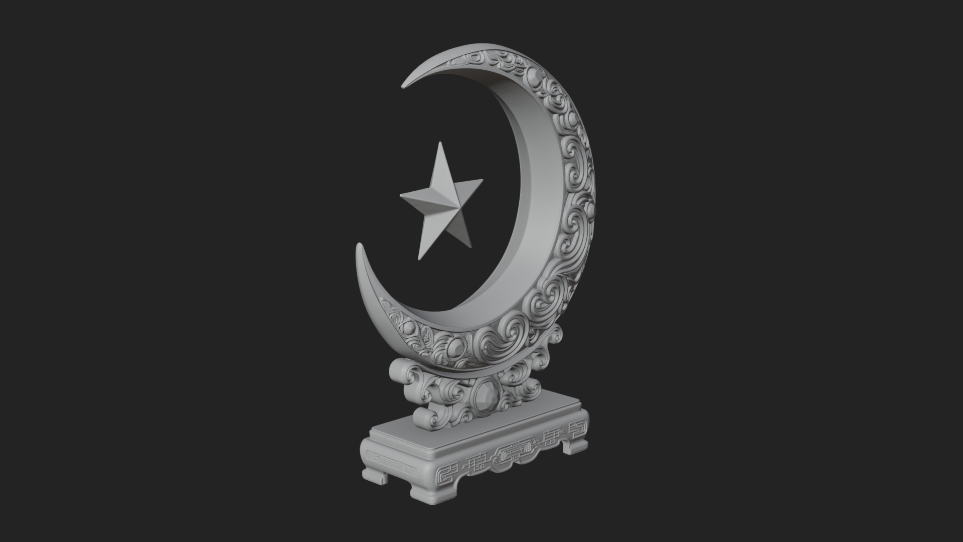 Crescent Moon Star Stand Ornament Design 2 3D Print Model 3D Model