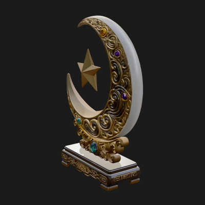 Crescent Moon Star Stand Ornament Design 2 3D Print Model