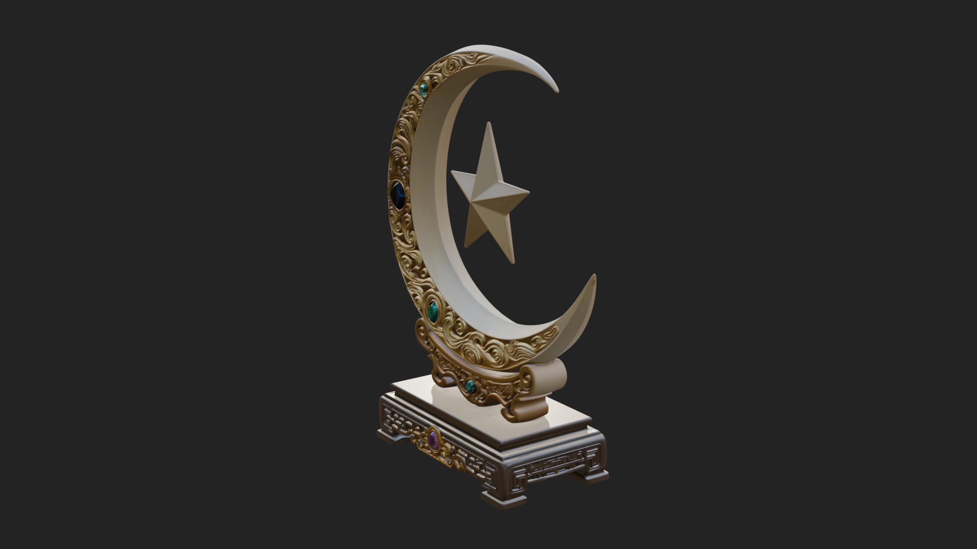 Crescent Moon Star Stand Ornament Design 3 3D Print Model 3D Model