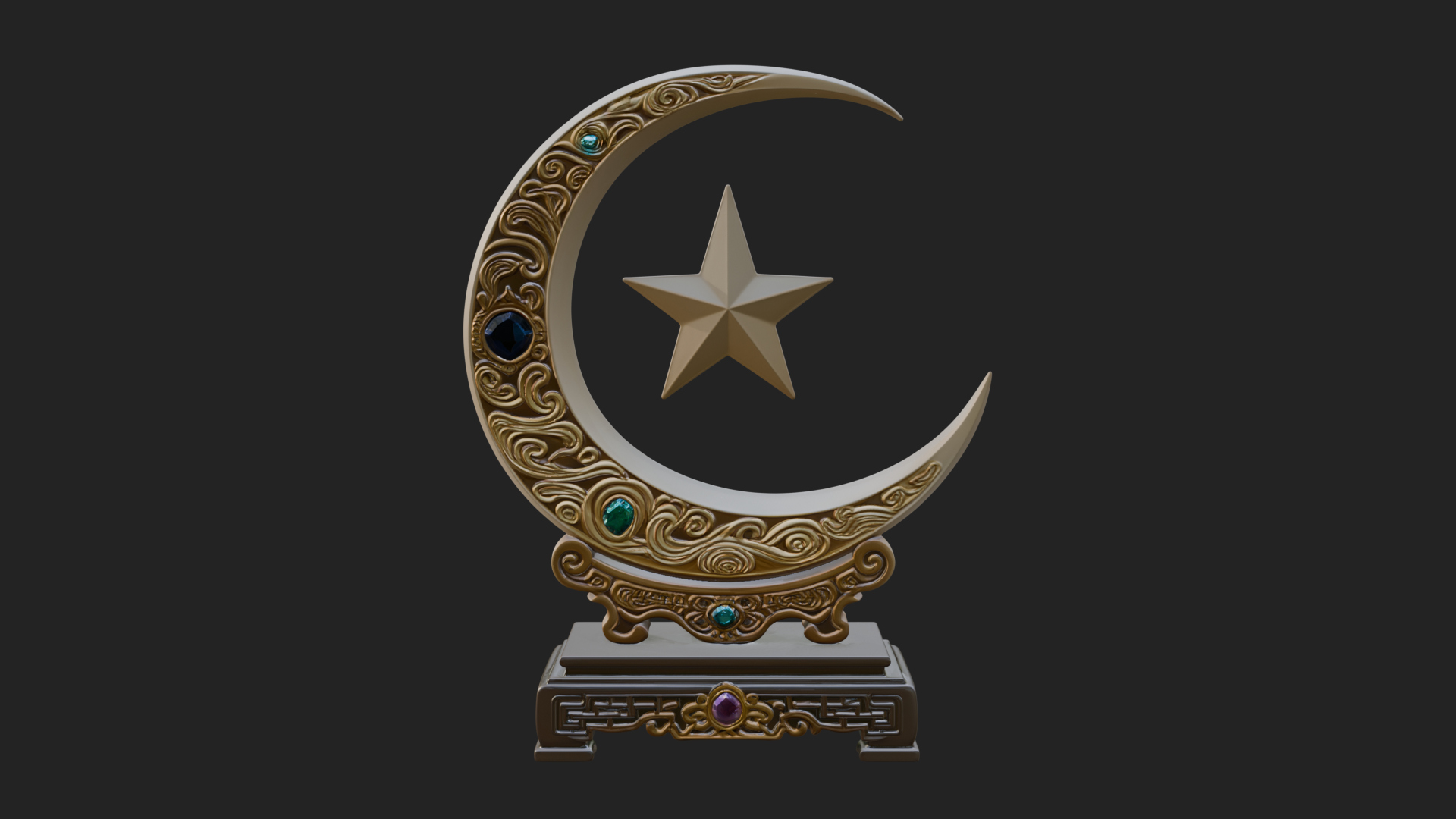 Crescent Moon Star Stand Ornament Design 3 3D Print Model 3D Model