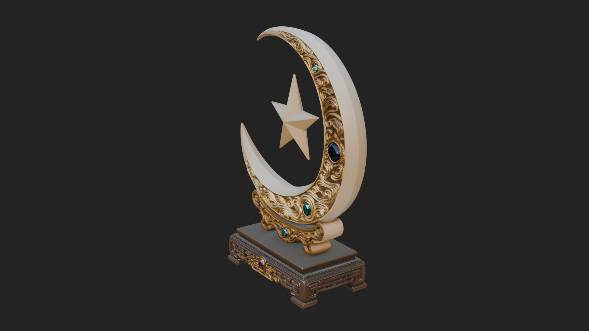 Crescent Moon Star Stand Ornament Design 3 3D Print Model 3D Model