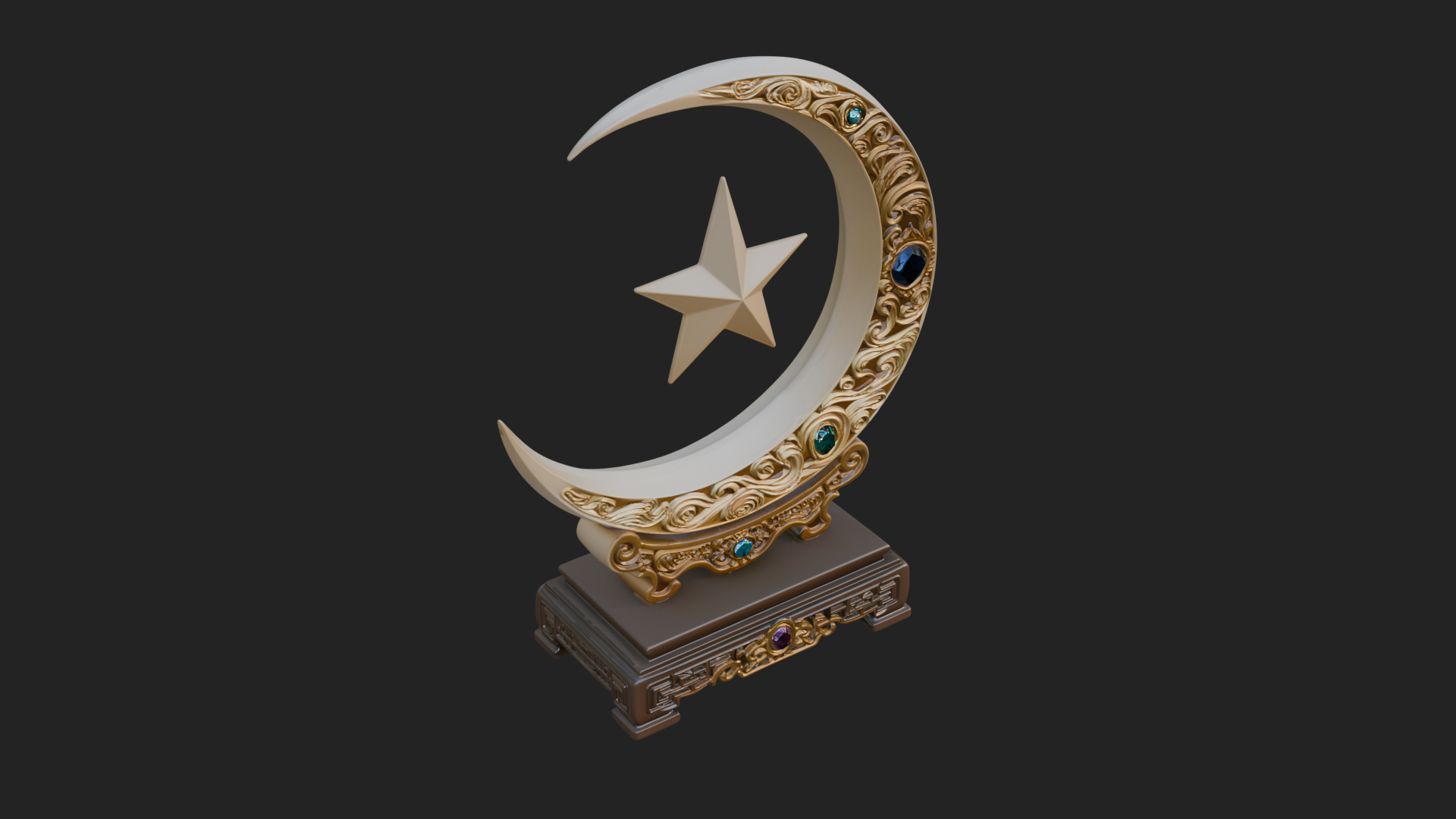 Crescent Moon Star Stand Ornament Design 3 3D Print Model 3D Model